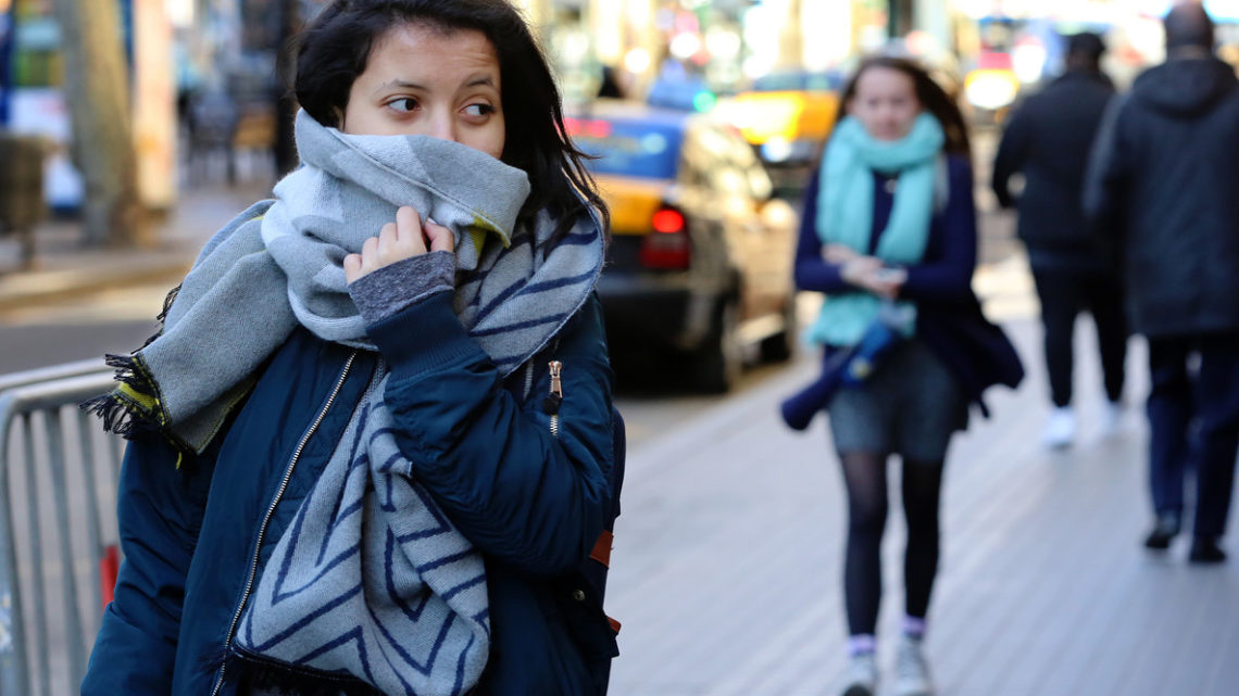 BARCELONA 17/01/2017 Sociedad. Imagenes de frio den Barcelona, bufandas, gorros, guantes. En la foto ciudadanos con cara frio en el centro Portal de l'Angel, Rambla y calles cercanas. FOTO de RICARD CUGAT